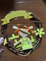 Couronne « Welcome » en osier avec lapin et fleurs 🐰🌷